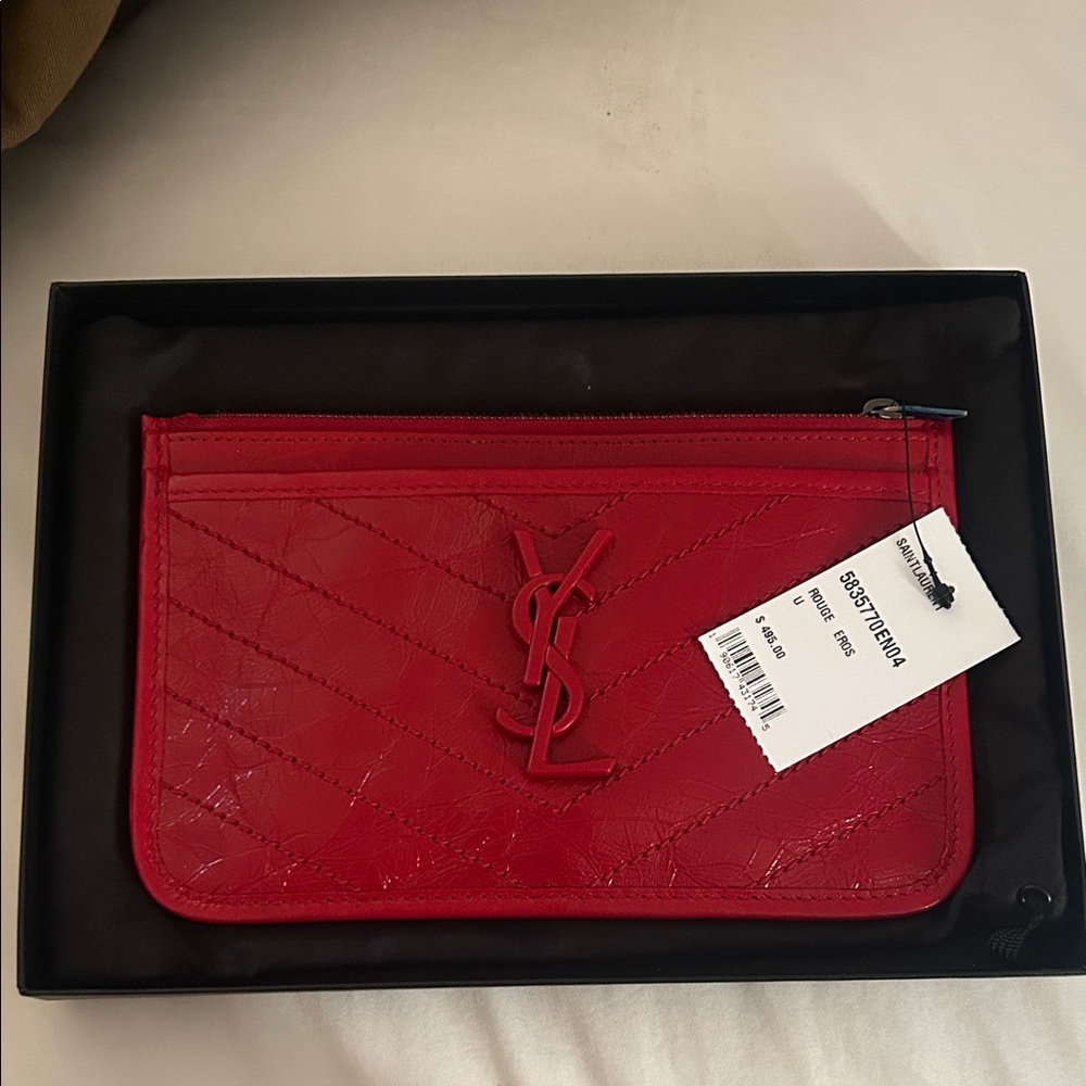 Saint Laurent Red Quilted Leather Clutch